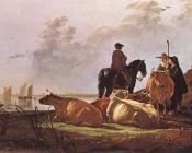 阿尔伯特 库普 : Peasants With Four Cows By The River Merwede